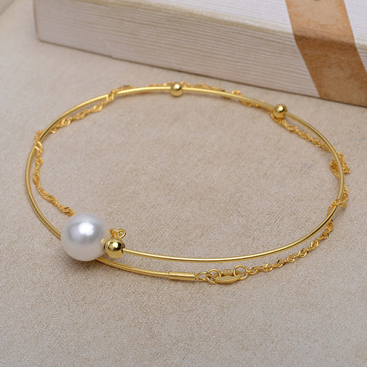 Exquisite Women Pearl Bangle Silver Pearl Bracelet Setting - Feliz Pearl 