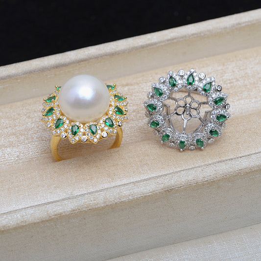 Green Zircone S925 Sterling Silver Sunflower Pearl Ring Mounting - Feliz Pearl 