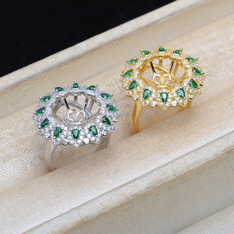 Green Zircone S925 Sterling Silver Sunflower Pearl Ring Mounting - Feliz Pearl 