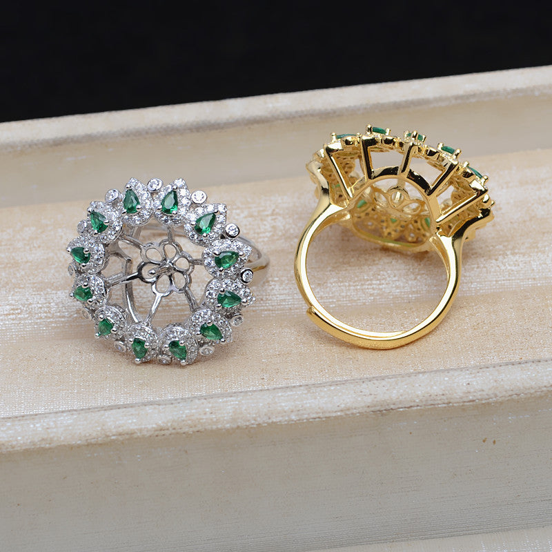 Green Zircone S925 Sterling Silver Sunflower Pearl Ring Mounting - Feliz Pearl 