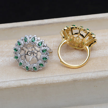 Green Zircone S925 Sterling Silver Sunflower Pearl Ring Mounting - Feliz Pearl 