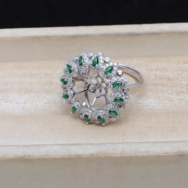 Green Zircone S925 Sterling Silver Sunflower Pearl Ring Mounting - Feliz Pearl 