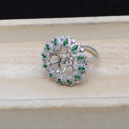 Green Zircone S925 Sterling Silver Sunflower Pearl Ring Mounting - Feliz Pearl 