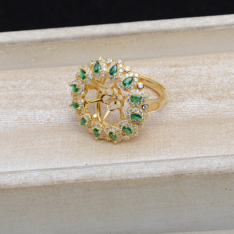 Green Zircone S925 Sterling Silver Sunflower Pearl Ring Mounting - Feliz Pearl 