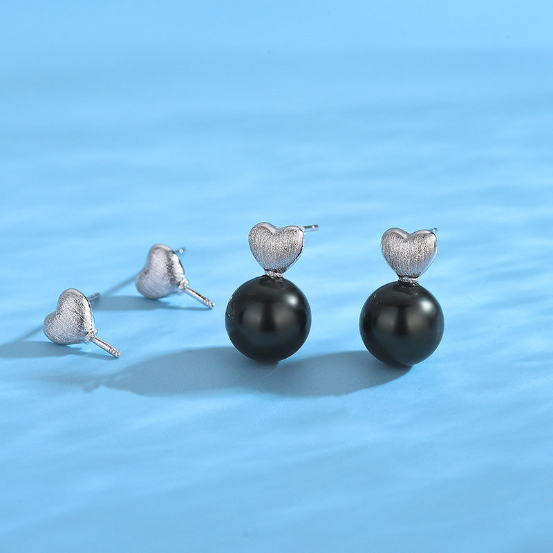 Minimalist Lovely Silver Heart Pearl Earring Settings - Feliz Pearl 