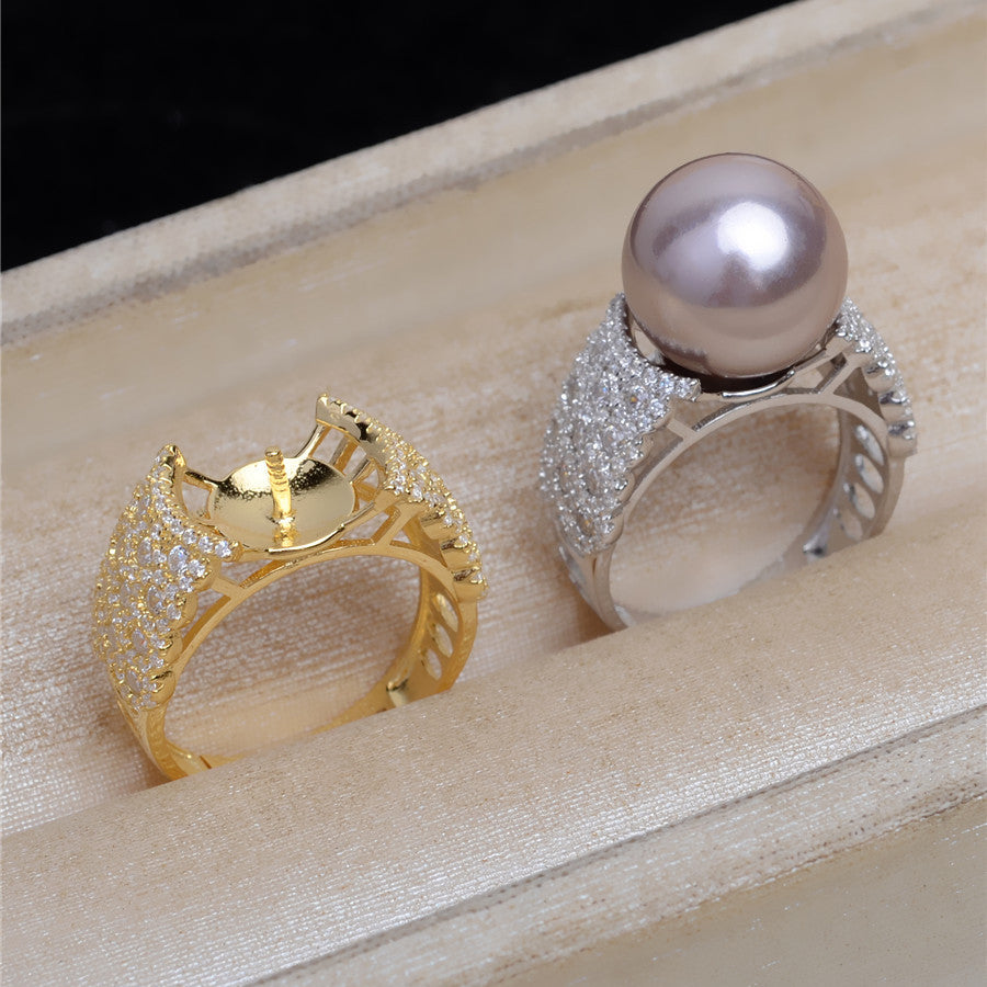 S925 Sterling Silver CZ Wide Band Pearl Ring Setting-Feliz Pearl - Feliz Pearl 