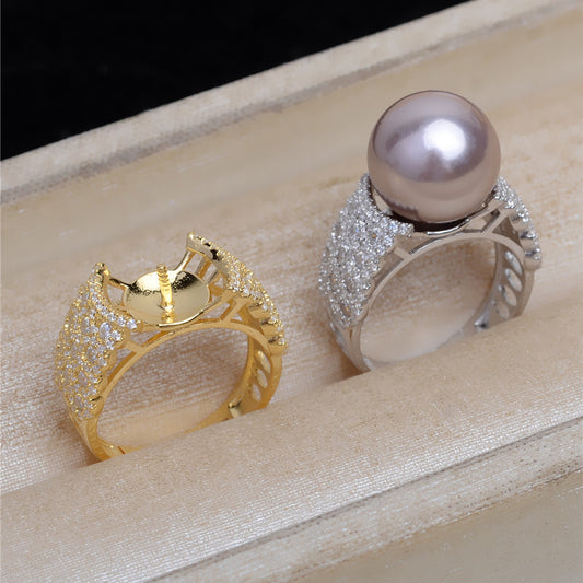 S925 Sterling Silver CZ Wide Band Pearl Ring Setting-Feliz Pearl - Feliz Pearl 