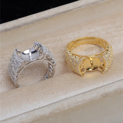 S925 Sterling Silver CZ Wide Band Pearl Ring Setting-Feliz Pearl - Feliz Pearl 