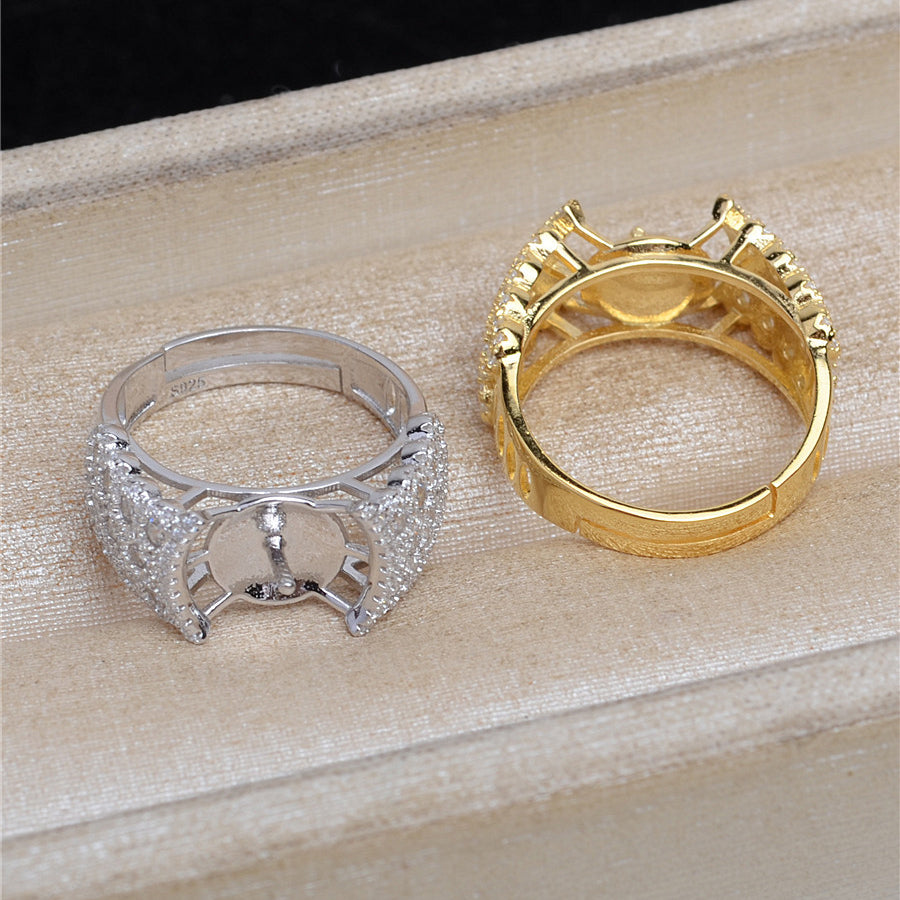 S925 Sterling Silver CZ Wide Band Pearl Ring Setting-Feliz Pearl - Feliz Pearl 