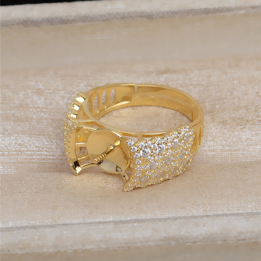 S925 Sterling Silver CZ Wide Band Pearl Ring Setting-Feliz Pearl - Feliz Pearl 