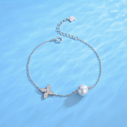 Four Leaf Clover Pearl Bracelet Setting-Sterling Silver Setting - Feliz Pearl 