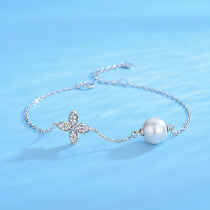 Four Leaf Clover Pearl Bracelet Setting-Sterling Silver Setting - Feliz Pearl 