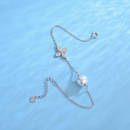 Four Leaf Clover Pearl Bracelet Setting-Sterling Silver Setting - Feliz Pearl 