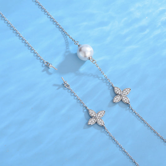 Four Leaf Clover Pearl Bracelet Setting-Sterling Silver Setting - Feliz Pearl 