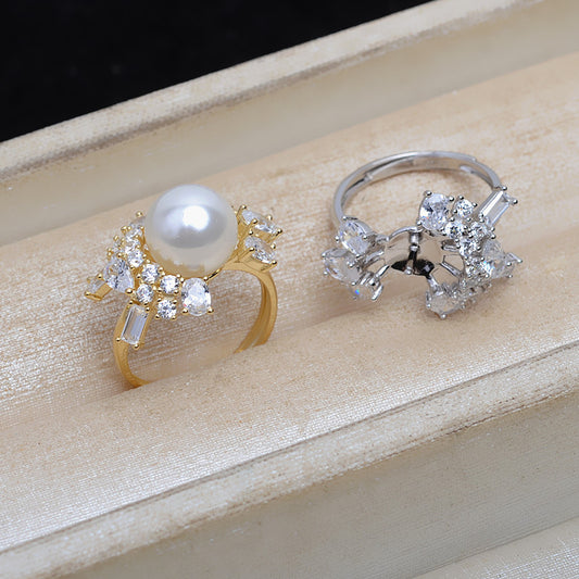 Luxury Cubic Zirconia S925 Sterling Silver Pearl Ring Mounting - Feliz Pearl 