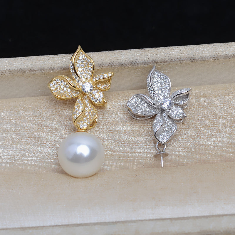Cubic Zirconia Flower Pearl Pendant Setting-S925 Sterling Silver - Feliz Pearl 