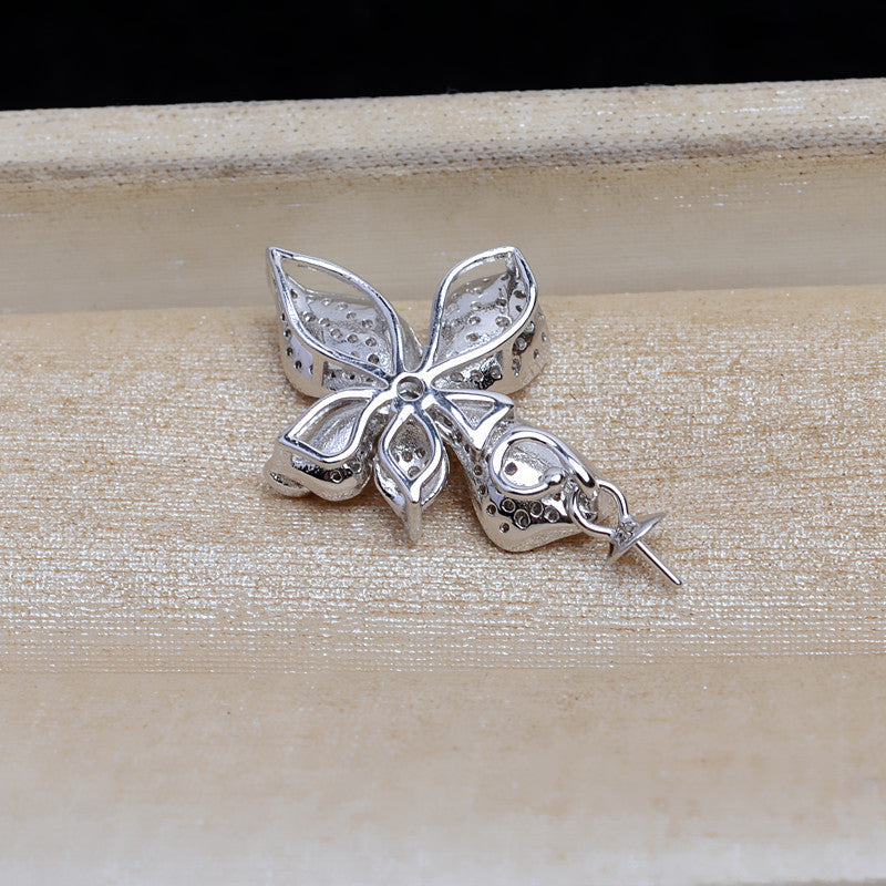 Cubic Zirconia Flower Pearl Pendant Setting-S925 Sterling Silver - Feliz Pearl 
