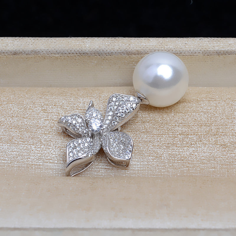Cubic Zirconia Flower Pearl Pendant Setting-S925 Sterling Silver - Feliz Pearl 