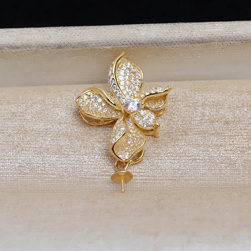 Cubic Zirconia Flower Pearl Pendant Setting-S925 Sterling Silver - Feliz Pearl 