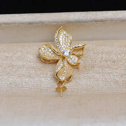 Cubic Zirconia Flower Pearl Pendant Setting-S925 Sterling Silver - Feliz Pearl 