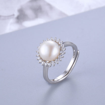 S925 Silver Luxury Cubic Zirconia Sunflower Pearl Ring Setting - Feliz Pearl 