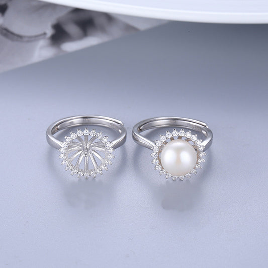 S925 Silver Luxury Cubic Zirconia Sunflower Pearl Ring Setting - Feliz Pearl 