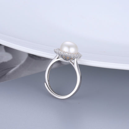 S925 Silver Luxury Cubic Zirconia Sunflower Pearl Ring Setting - Feliz Pearl 