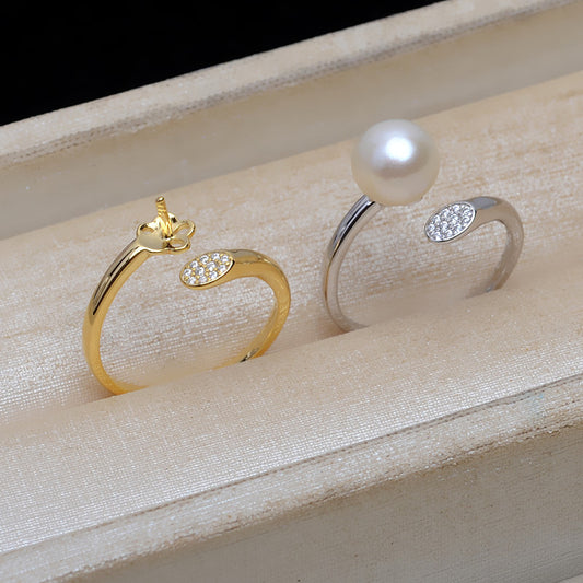 S925 Silver Adjustable Size Women Pearl Ring Setting-Feliz Pearl - Feliz Pearl 