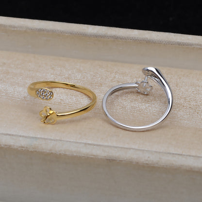 S925 Silver Adjustable Size Women Pearl Ring Setting-Feliz Pearl - Feliz Pearl 