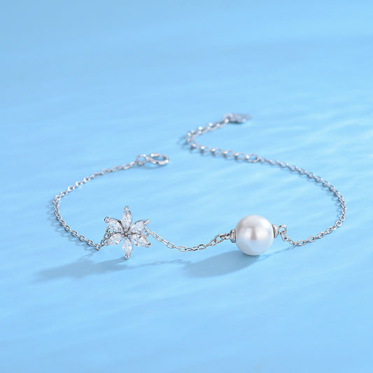 Snow Flake Pearl Bracelet Setting- S925 Silver Jewelry Setting - Feliz Pearl 