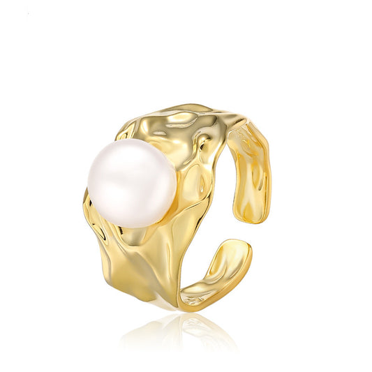 S925 Sterling Silver Irregular Texture Pearl Ring Settings - Feliz Pearl 