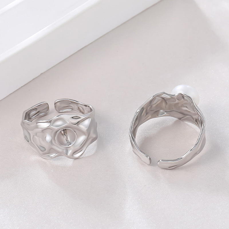 S925 Sterling Silver Irregular Texture Pearl Ring Settings - Feliz Pearl 