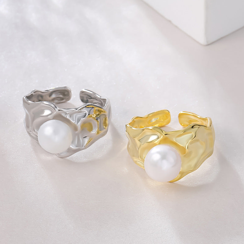 S925 Sterling Silver Irregular Texture Pearl Ring Settings - Feliz Pearl 