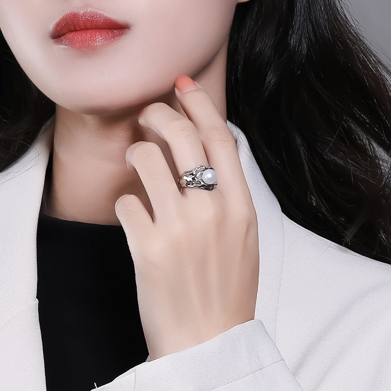 S925 Sterling Silver Irregular Texture Pearl Ring Settings - Feliz Pearl 