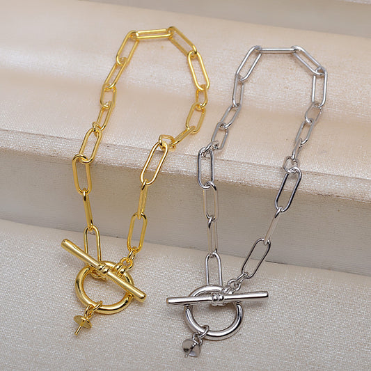 S925 Sterling Silver OT Clasp Thick Chain Pearl Bracelet Mounting - Feliz Pearl 
