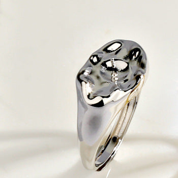 S925 Silver Vintage Irregular Design Wide Band Pearl Ring Setting - Feliz Pearl 