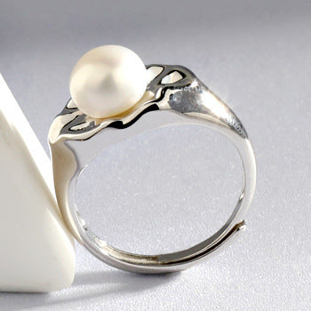 S925 Silver Vintage Irregular Design Wide Band Pearl Ring Setting - Feliz Pearl 