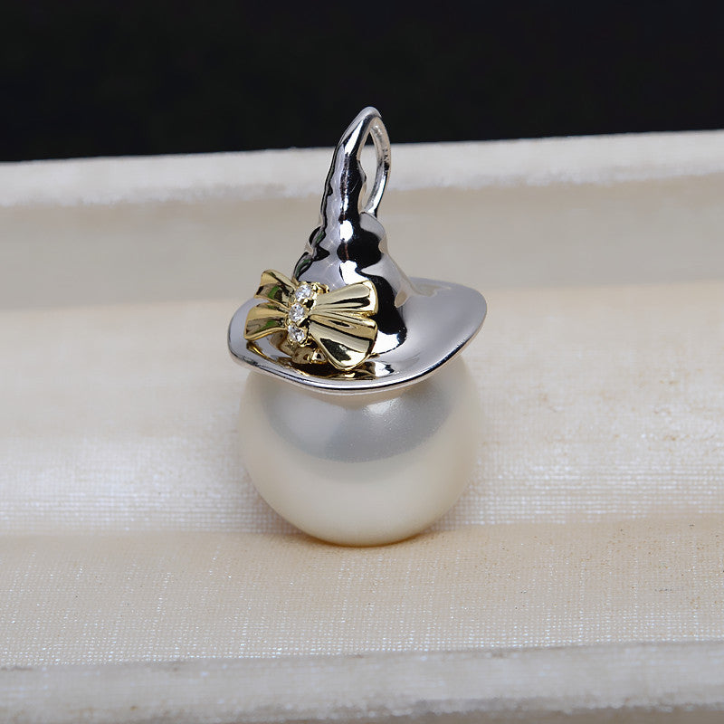 Silver Halloween Witch Hat Pearl Pendant Setting