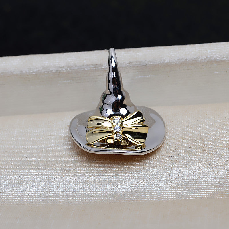 Silver Halloween Witch Hat Pearl Pendant Setting