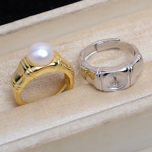 S925 Sterling Silver Vintage Thick Bamboo Pearl Ring Mounting - Feliz Pearl 