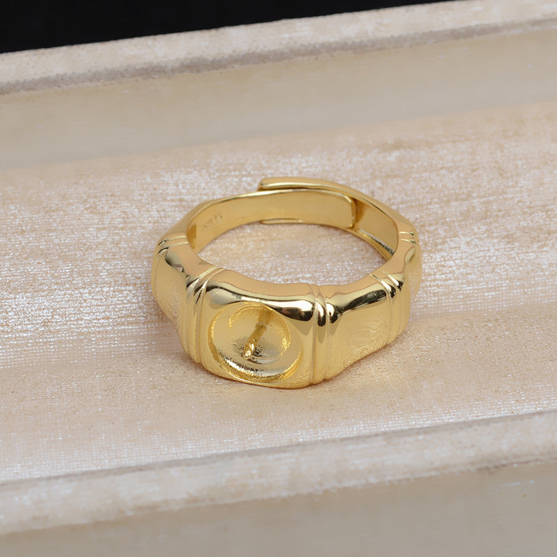 S925 Sterling Silver Vintage Thick Bamboo Pearl Ring Mounting - Feliz Pearl 