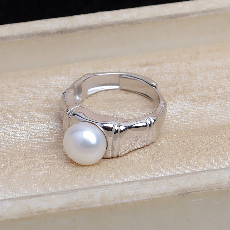 S925 Sterling Silver Vintage Thick Bamboo Pearl Ring Mounting - Feliz Pearl 