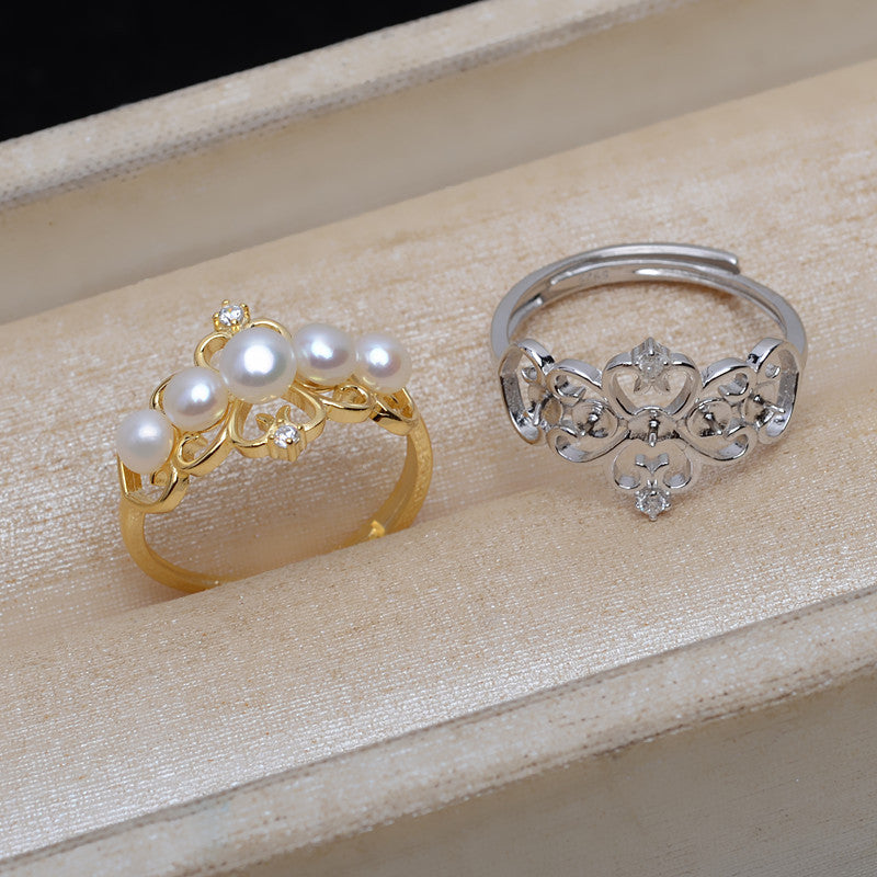 Pearl Jewelry Mounting S925 Silver Crown Pearl Ring Setting - Feliz Pearl 