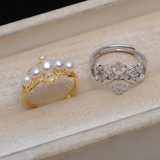 Pearl Jewelry Mounting S925 Silver Crown Pearl Ring Setting - Feliz Pearl 