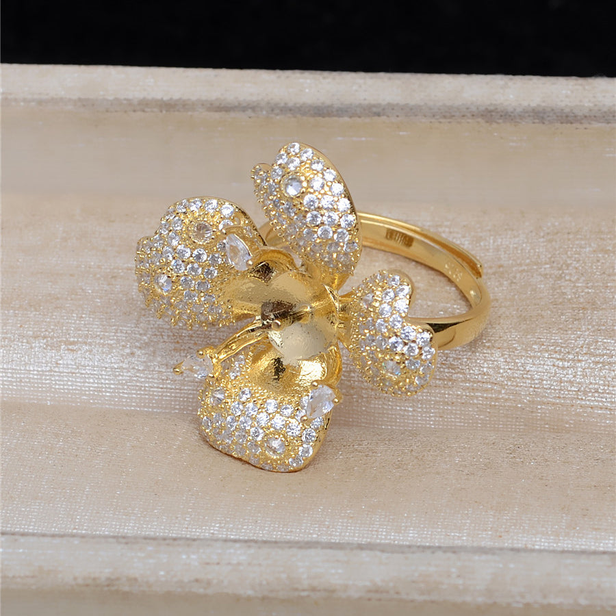 Luxury Silver Cubic Zirconia Flower Pearl Ring Settings - Feliz Pearl 