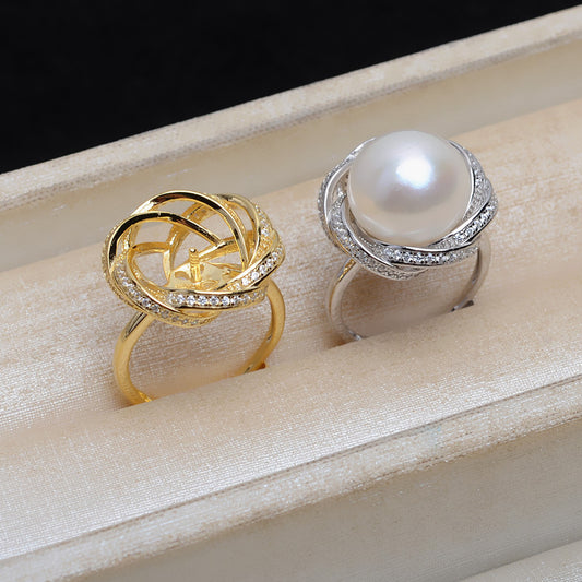 S925 Sterling Silver Rose Pearl Ring Setting-Pearl Jewelry Mounting - Feliz Pearl 