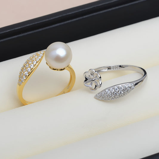 Cubic Zirconia Feather Pearl Ring Setting-S925 Sterling Silver - Feliz Pearl 