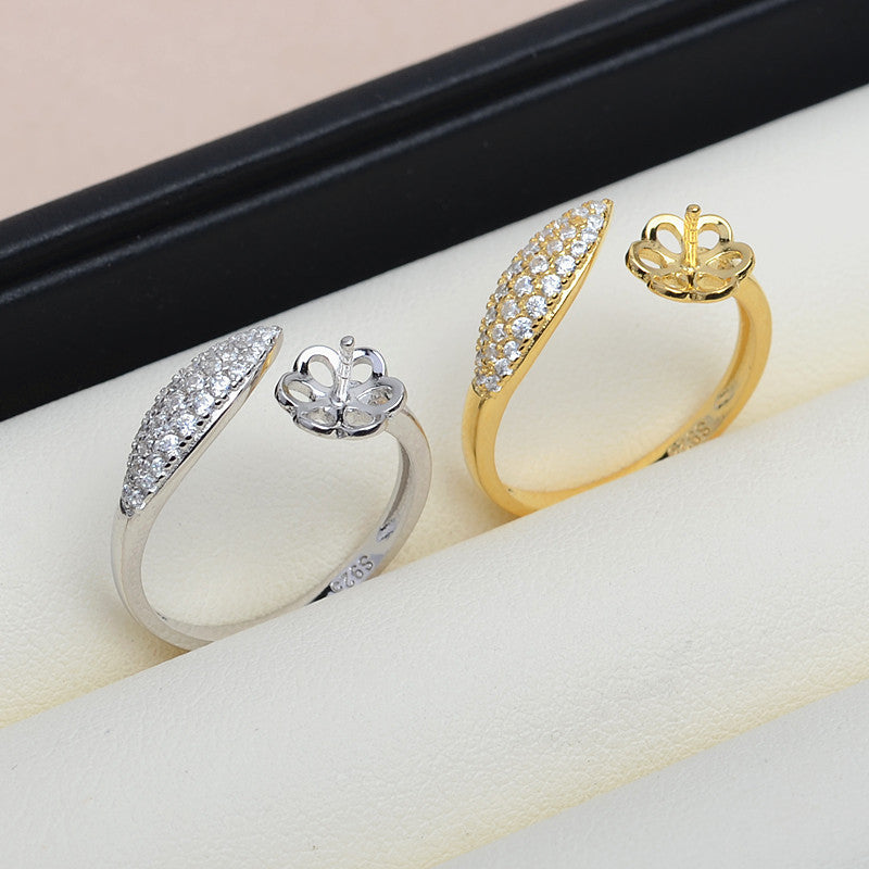 Cubic Zirconia Feather Pearl Ring Setting-S925 Sterling Silver - Feliz Pearl 