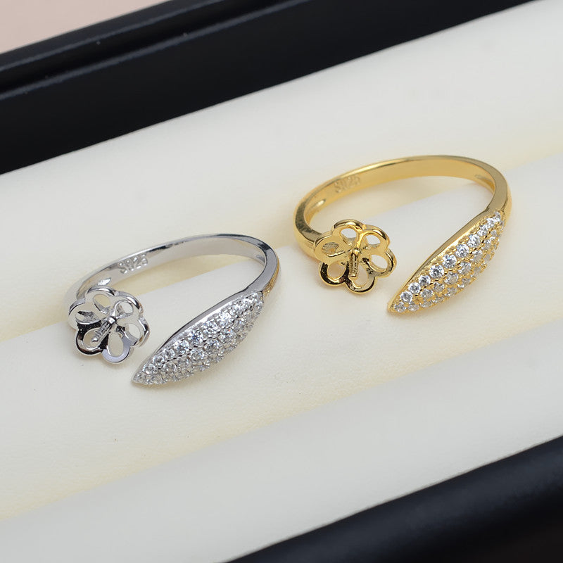 Cubic Zirconia Feather Pearl Ring Setting-S925 Sterling Silver - Feliz Pearl 