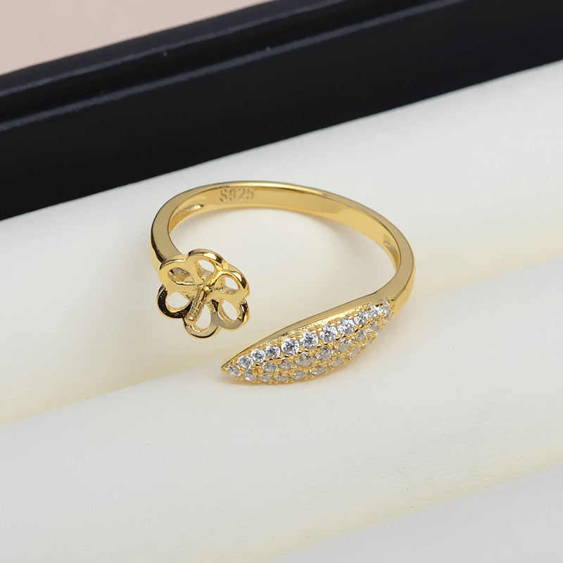 Cubic Zirconia Feather Pearl Ring Setting-S925 Sterling Silver - Feliz Pearl 